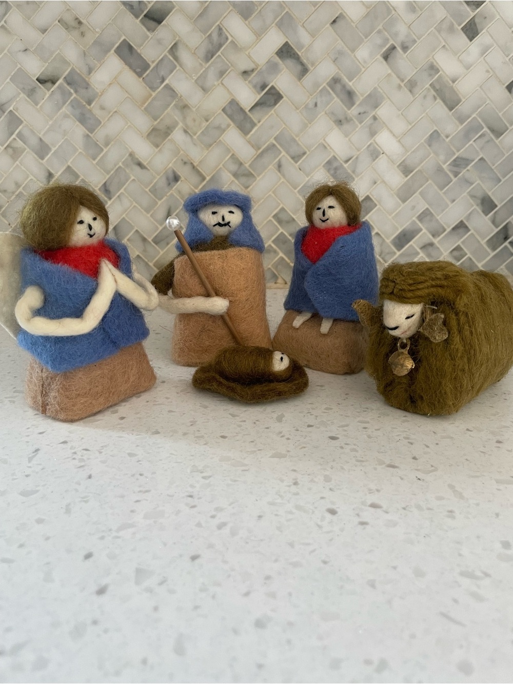 Felted Wool Nativity Creche Mary Joseph Baby Jesus Angel Animal Christmas